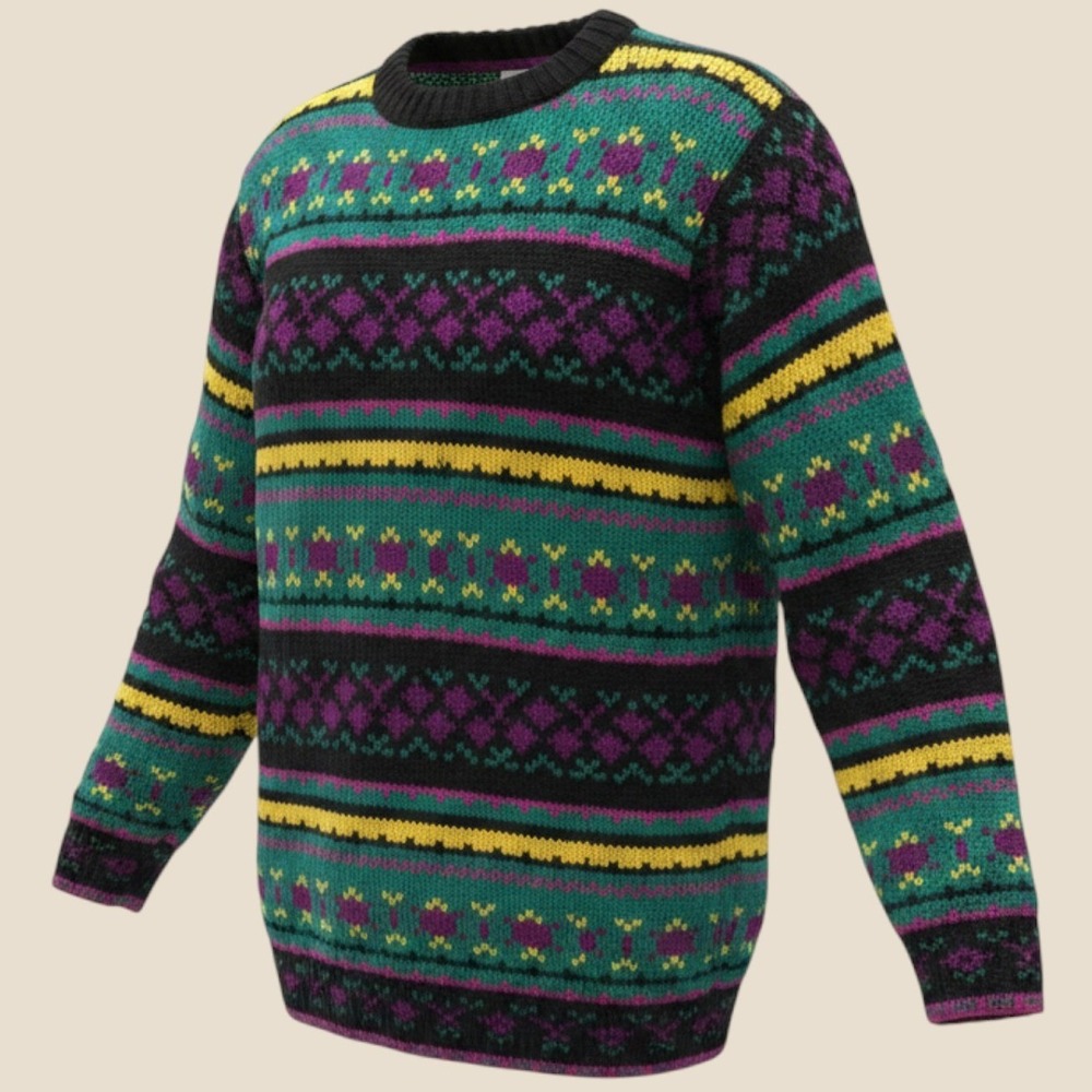 Hasting & Smith Fair Isle Sweater Womens Medium Green Purple Cottagecore Knit